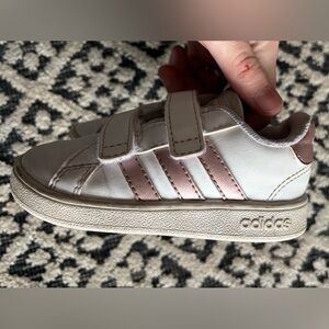 Adidas Kids White and Pink Strap Sneakers